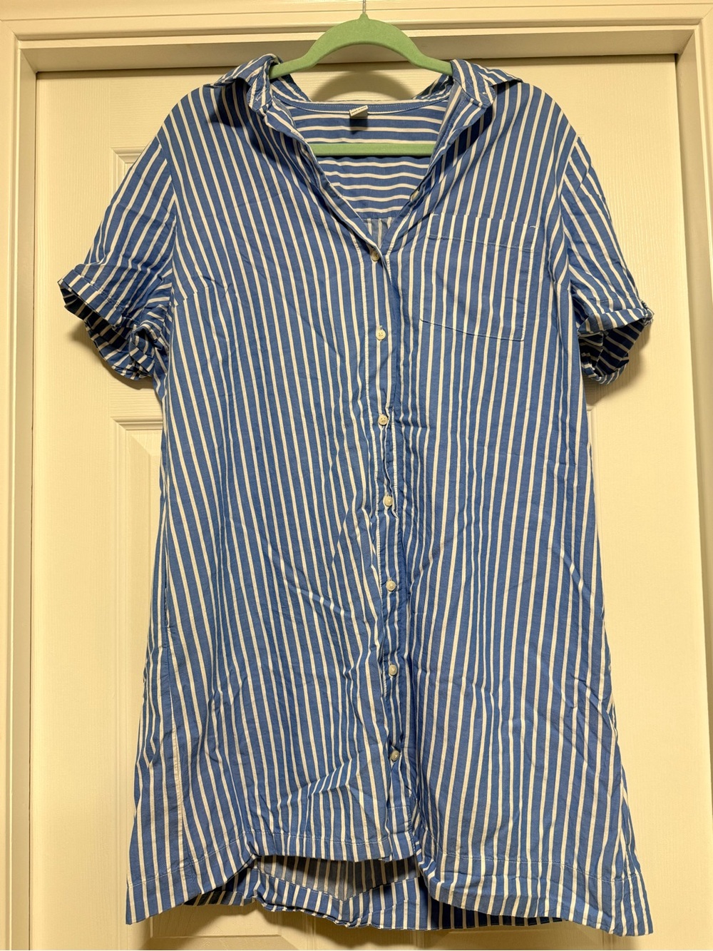Old Navy Blue & White Vertical Stripe Mini Shirt Dress